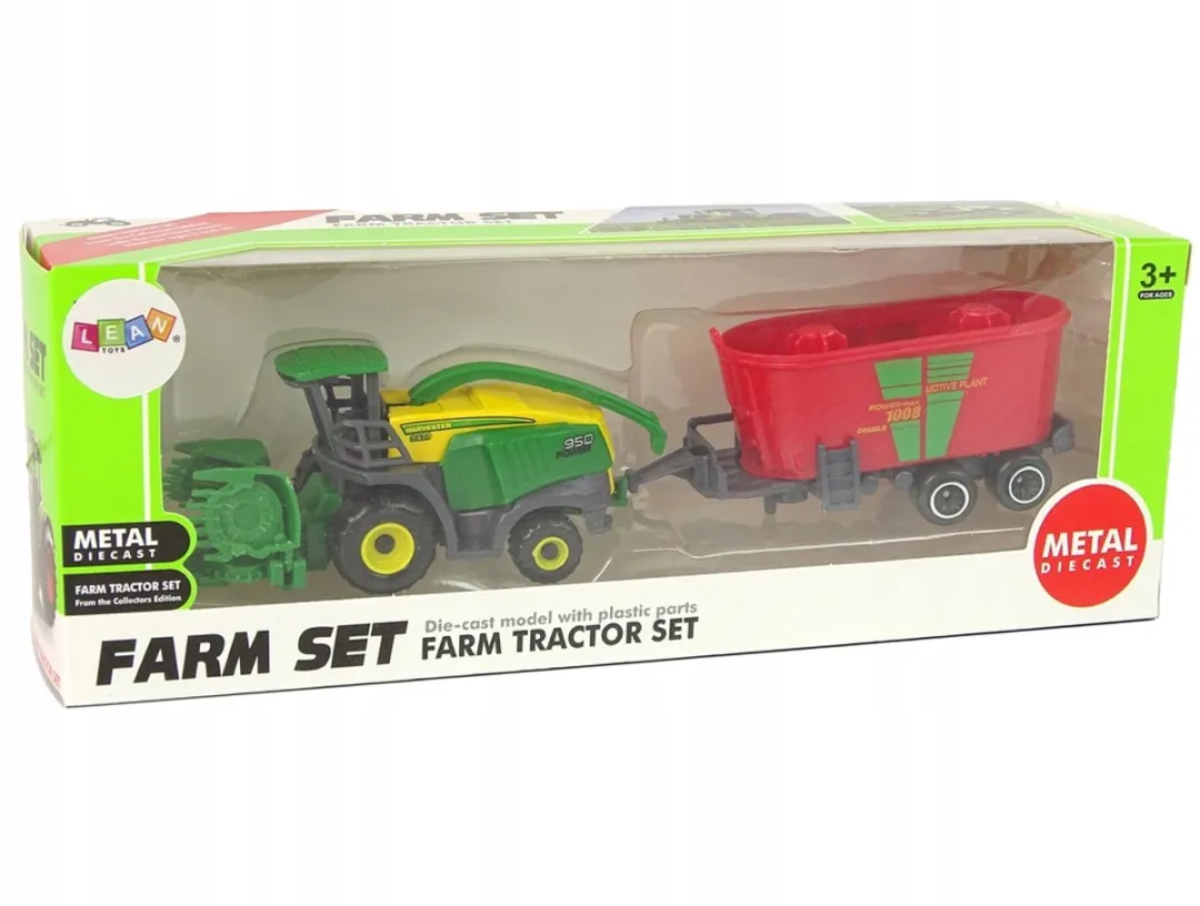Lean Toys Landbouw Combine met Aanhanger - Geel/ Groen/ Rood