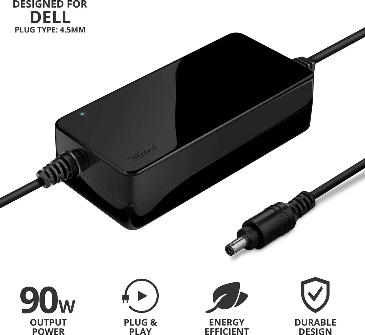 Trust Nexo 90W Laptop Adapter 23319 - Dell 4.5mm - Zwart