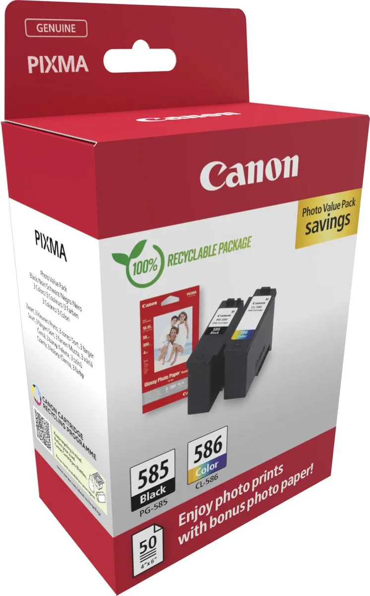Canon PG-585/CL-586 PVP inktcartridge 2 stuk(s) Origineel Zwart, Cyaan, Magenta, Geel