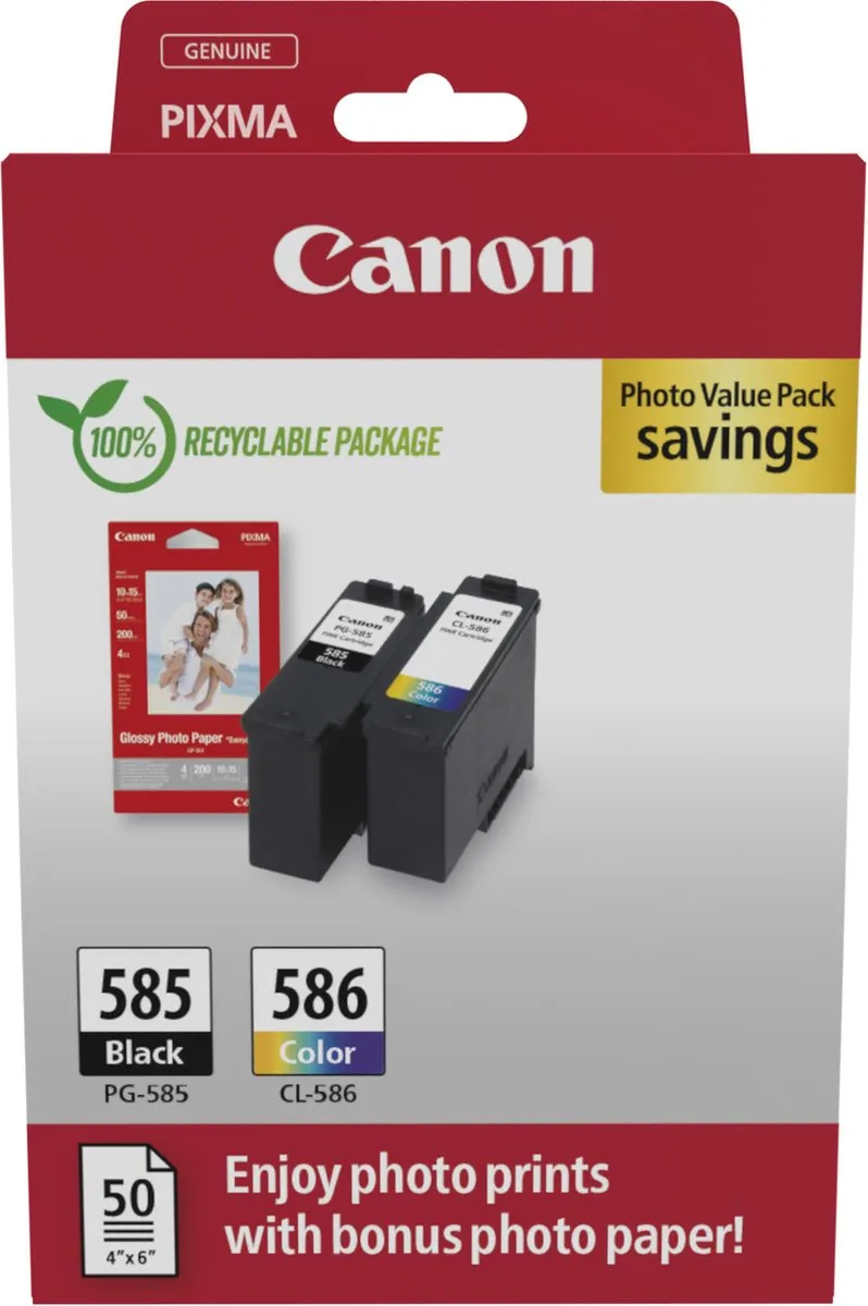 Canon PG-585/CL-586 PVP inktcartridge 2 stuk(s) Origineel Zwart, Cyaan, Magenta, Geel