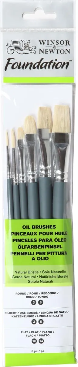 Winsor & Newton Foundation Hog Bristle Brush Set 6-delig
