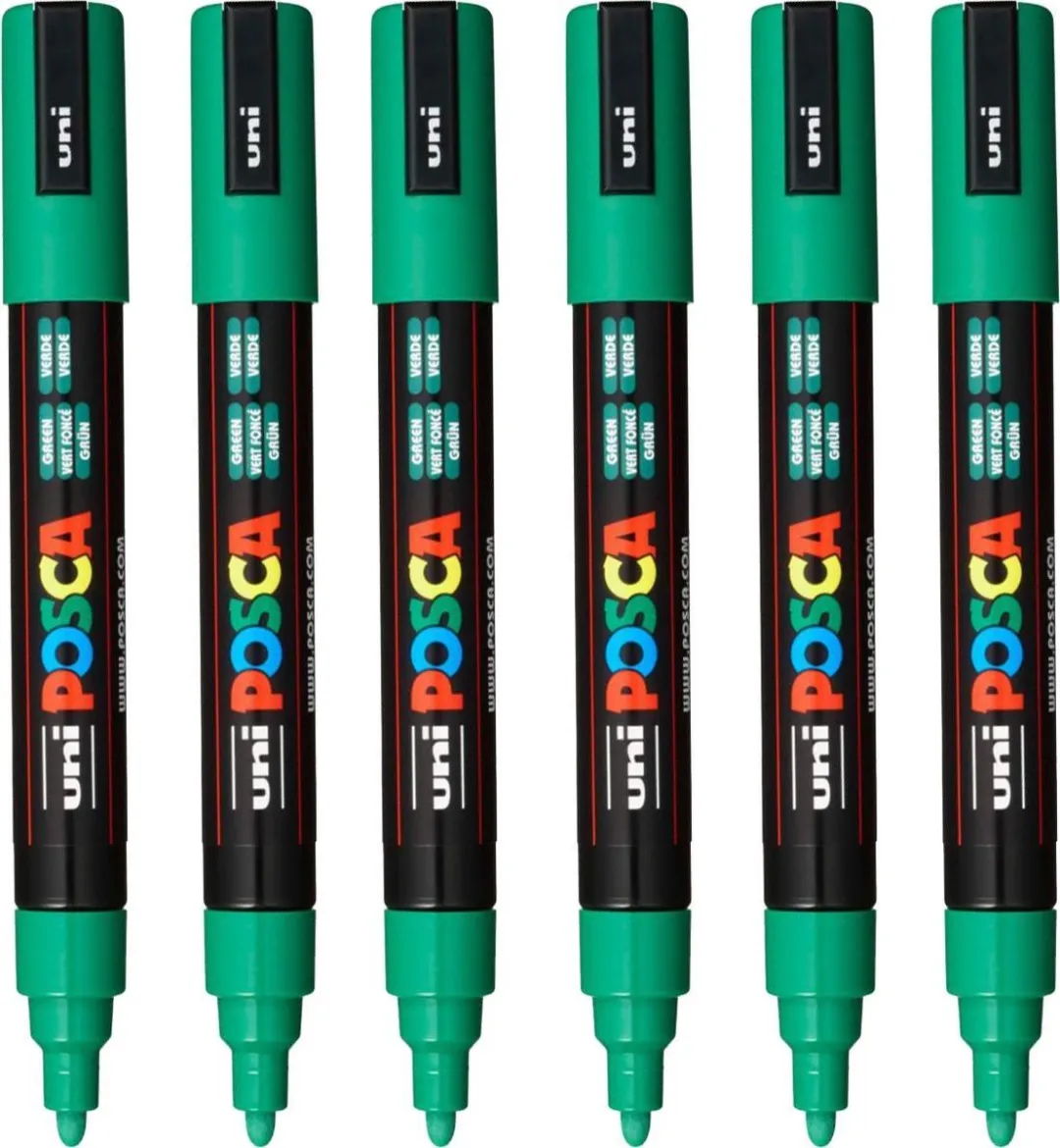 Posca PC-5M Medium Tip Verfstiften - Donker Groen - 6 Stuks