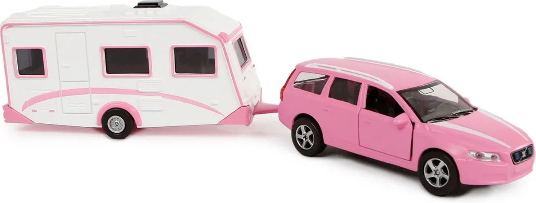 Kids Globe Volvo V70 met Caravan 30cm - Roze