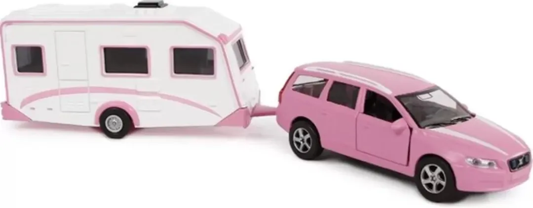 Kids Globe Volvo V70 met Caravan 30cm - Roze