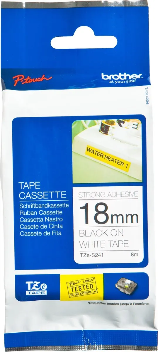 Brother TZeS241 Laminated Tape - 18mm x 8m - Wit/Zwart - afbeelding 6 van 6
