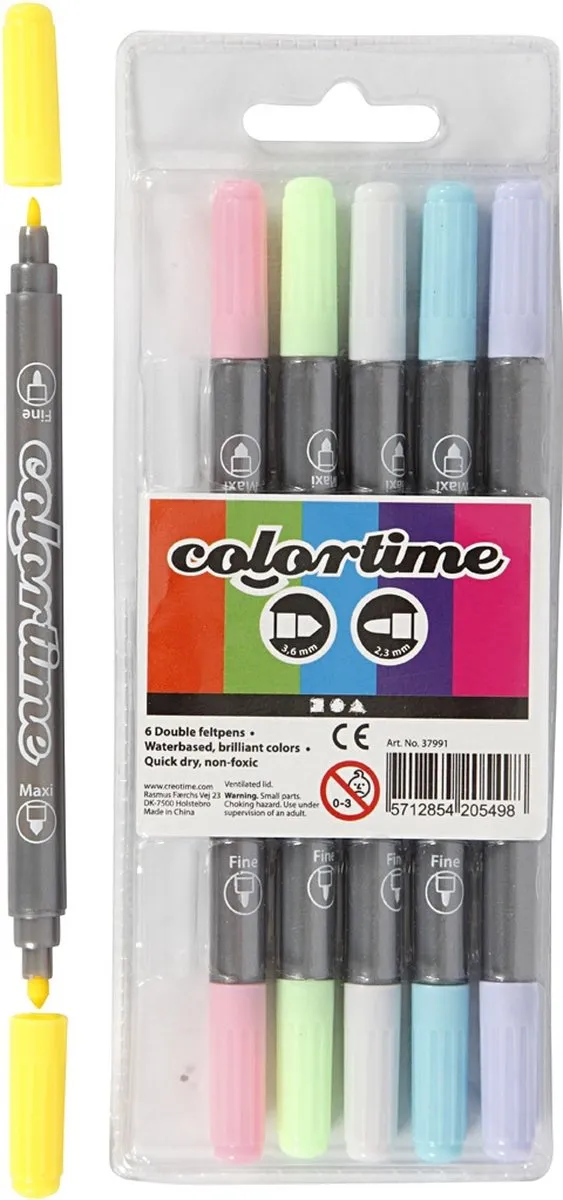 Creotime Colortime Dubbelstiften 6 Stuks Lichte Kleuren