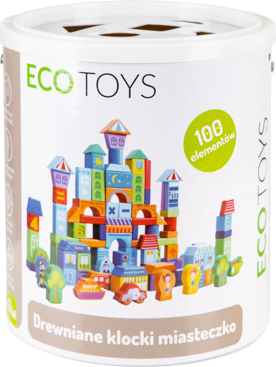 ECOTOYS Houten Blokken Stad Thema - 100 Stuks