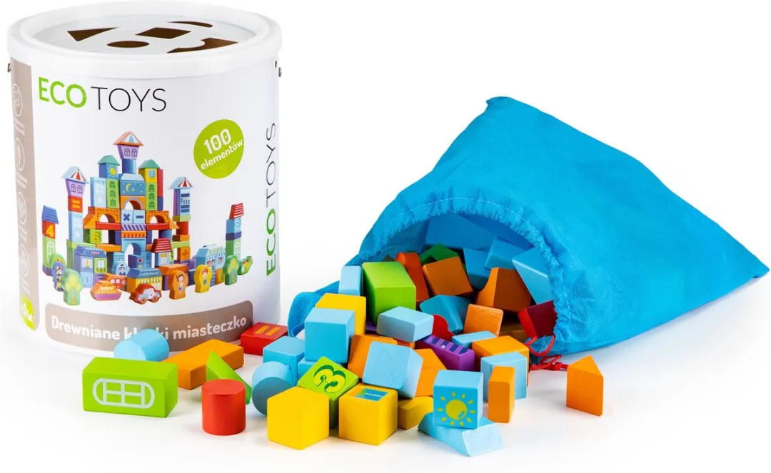 ECOTOYS Houten Blokken Stad Thema - 100 Stuks