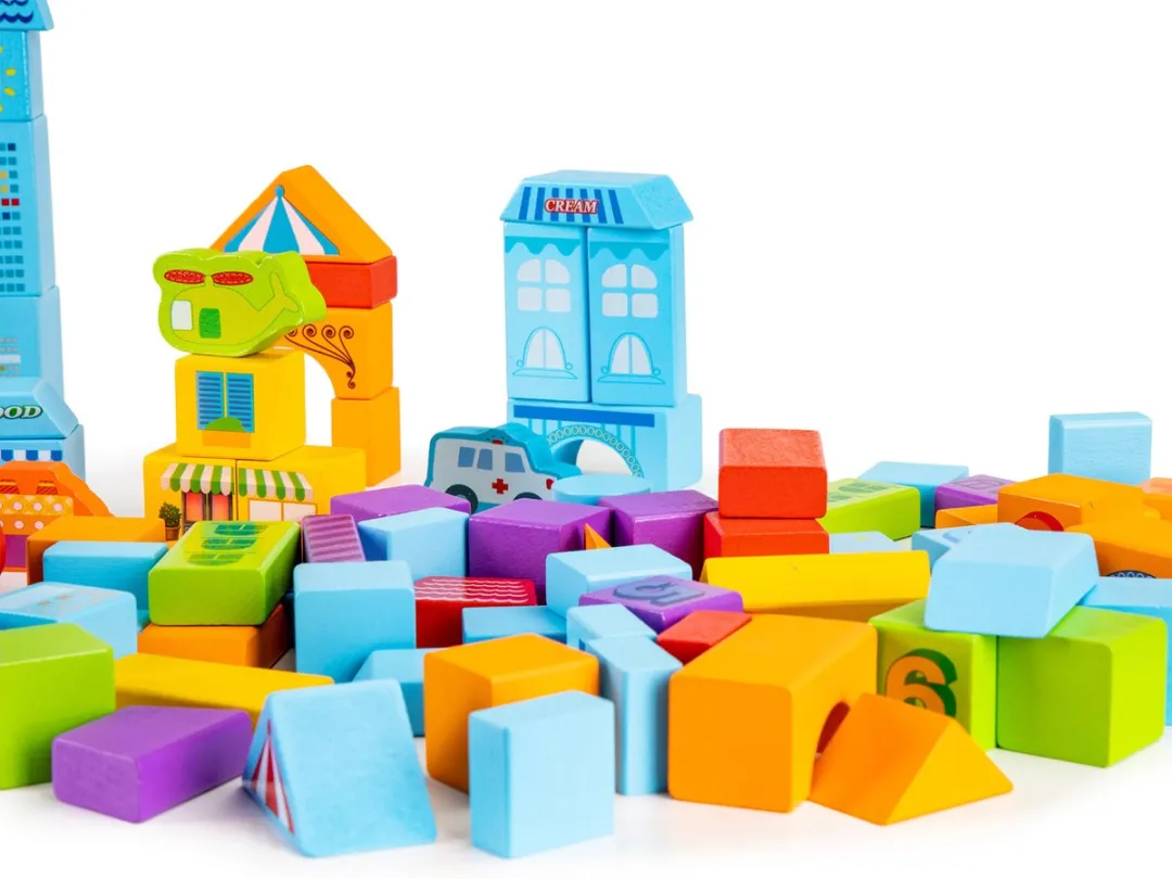 ECOTOYS Houten Blokken Stad Thema - 100 Stuks