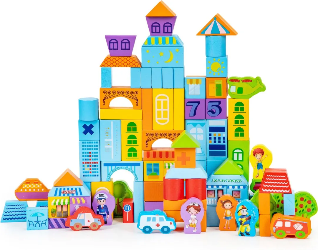 ECOTOYS Houten Blokken Stad Thema