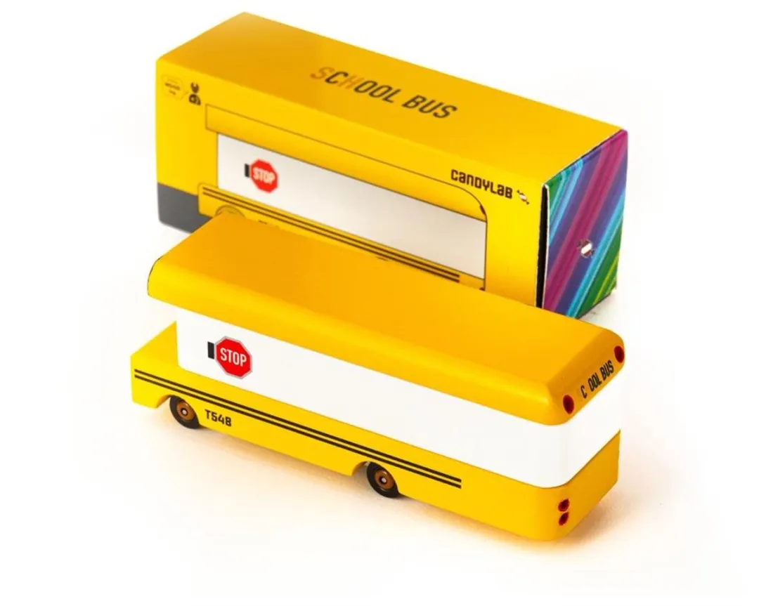 Candycar World: SCHOOL BUS (T548) 13,3x4,1x4,6cm, wooden diecast, in giftbox, 3+