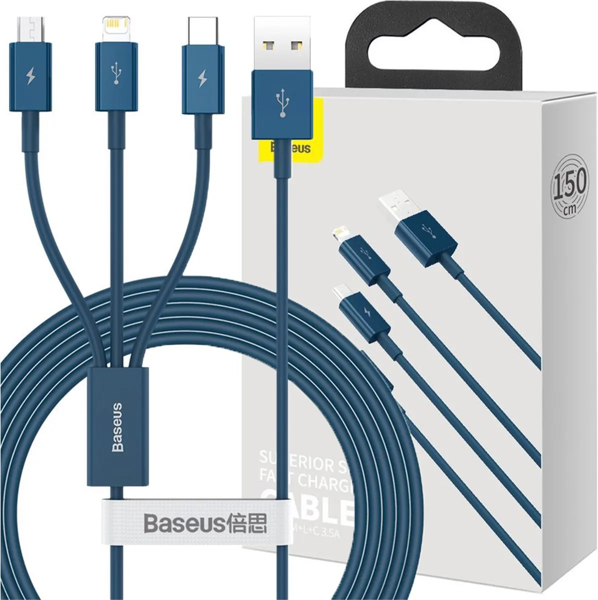 Baseus Superior 3in1 USB-kabel Lightning/USB-C/microUSB 3.5A 1.5m
