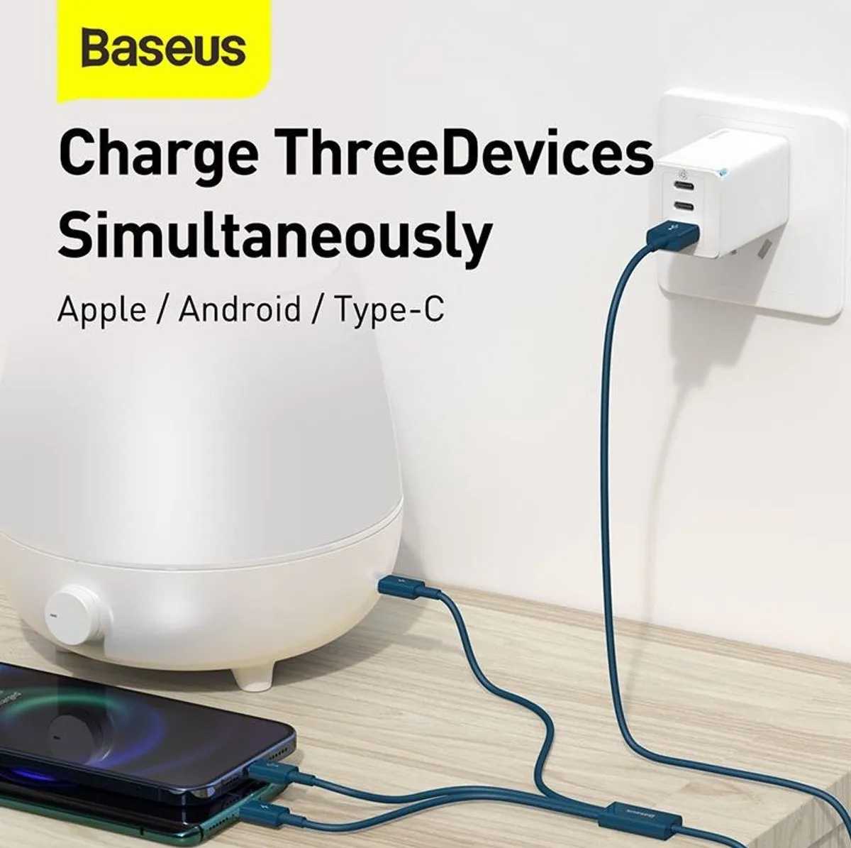 Baseus Superior 3in1 USB-kabel Lightning/USB-C/microUSB 3.5A 1.5m - Blauw