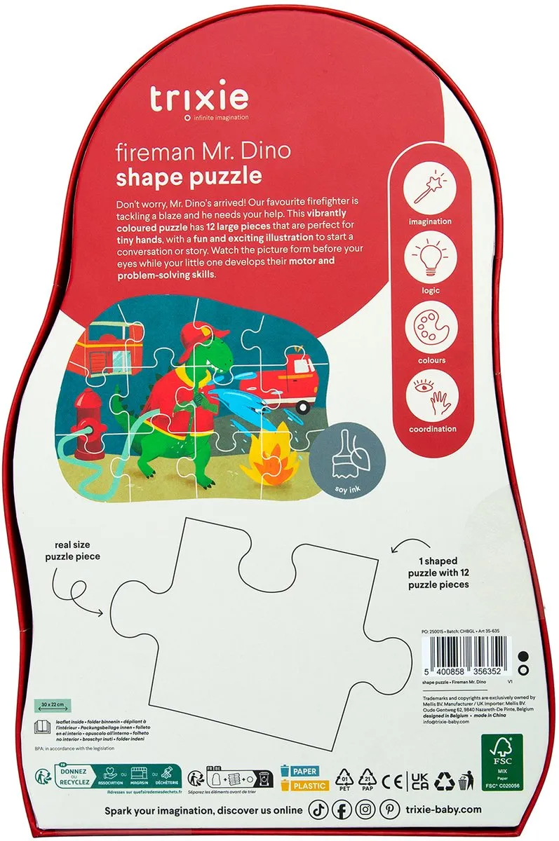 Trixie Vormenpuzzel Brandweerman Mr. Dino - 12 Stuks