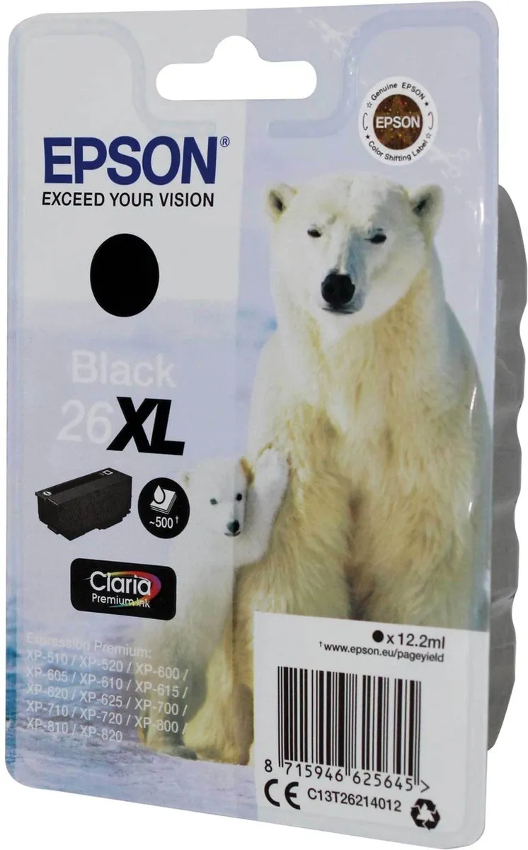 Epson 26XL Inktcartridge Zwart C13T26214010 - 500 Pagina's