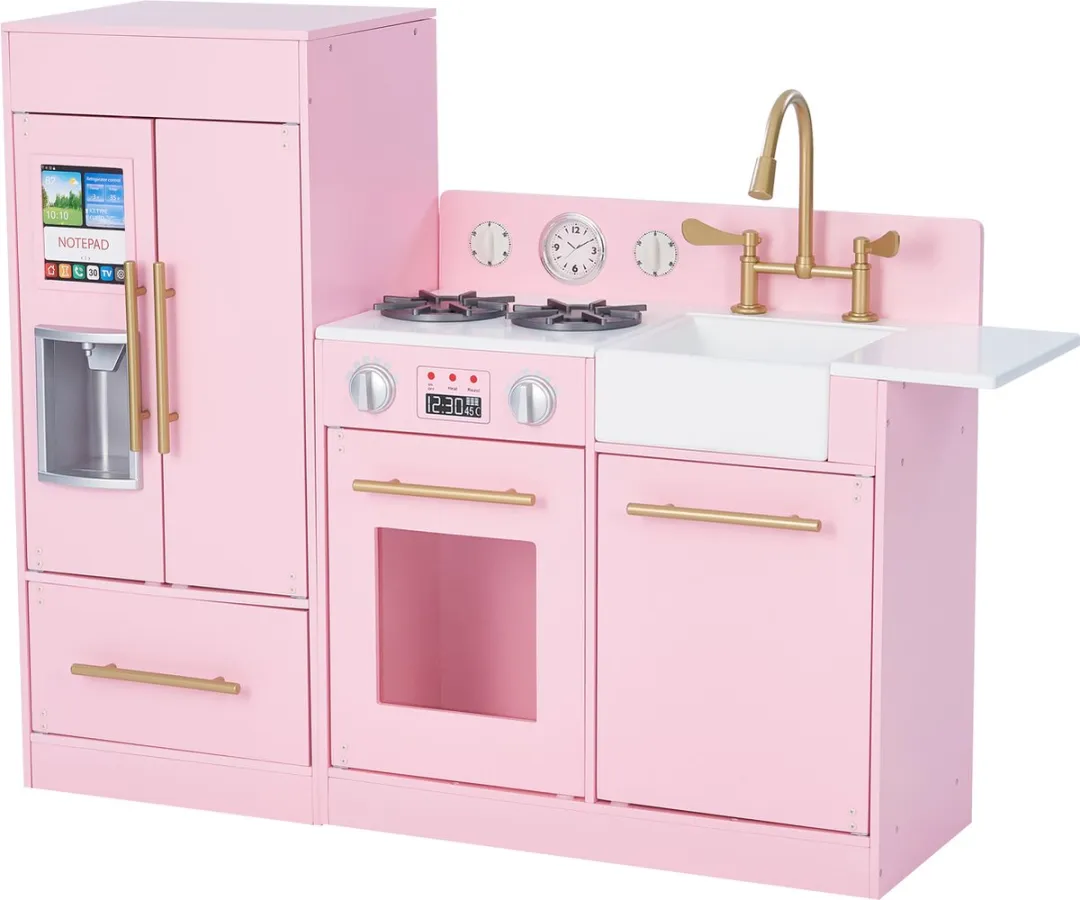 Teamson Kids Groot Modern Houten Speelkeuken - Kinderspeelgoed - Rollenspel Speelgoed - Roze/Goud
