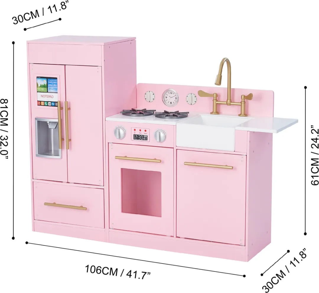 Teamson Kids Groot Modern Houten Speelkeuken - Kinderspeelgoed - Rollenspel Speelgoed - Roze/Goud
