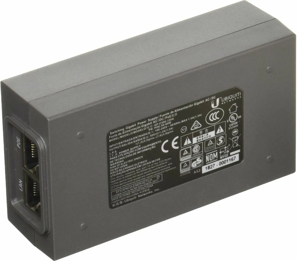 Ubiquiti POE-50-60W PoE Injector - Gigabit Ethernet - 50V - Zwart