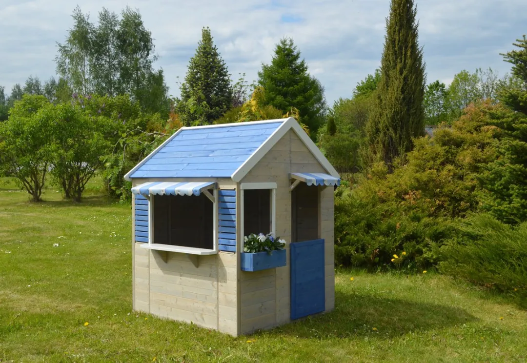 Houten speelhuis - Strandwinkel - Blauw - Huisje voor buiten / tuin - FSC hout - Voor kinderen - 120 x 120 cm - EU product