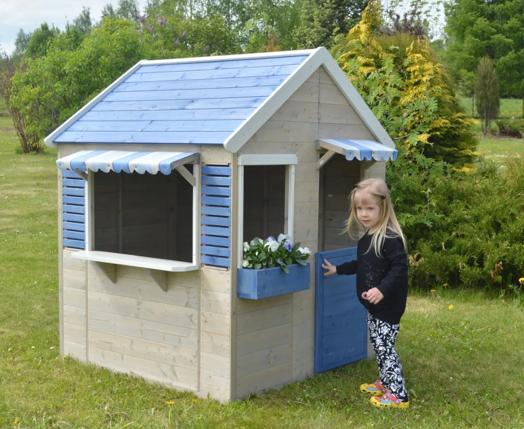 Houten speelhuis - Strandwinkel - Blauw - Huisje voor buiten / tuin - FSC hout - Voor kinderen - 120 x 120 cm - EU product