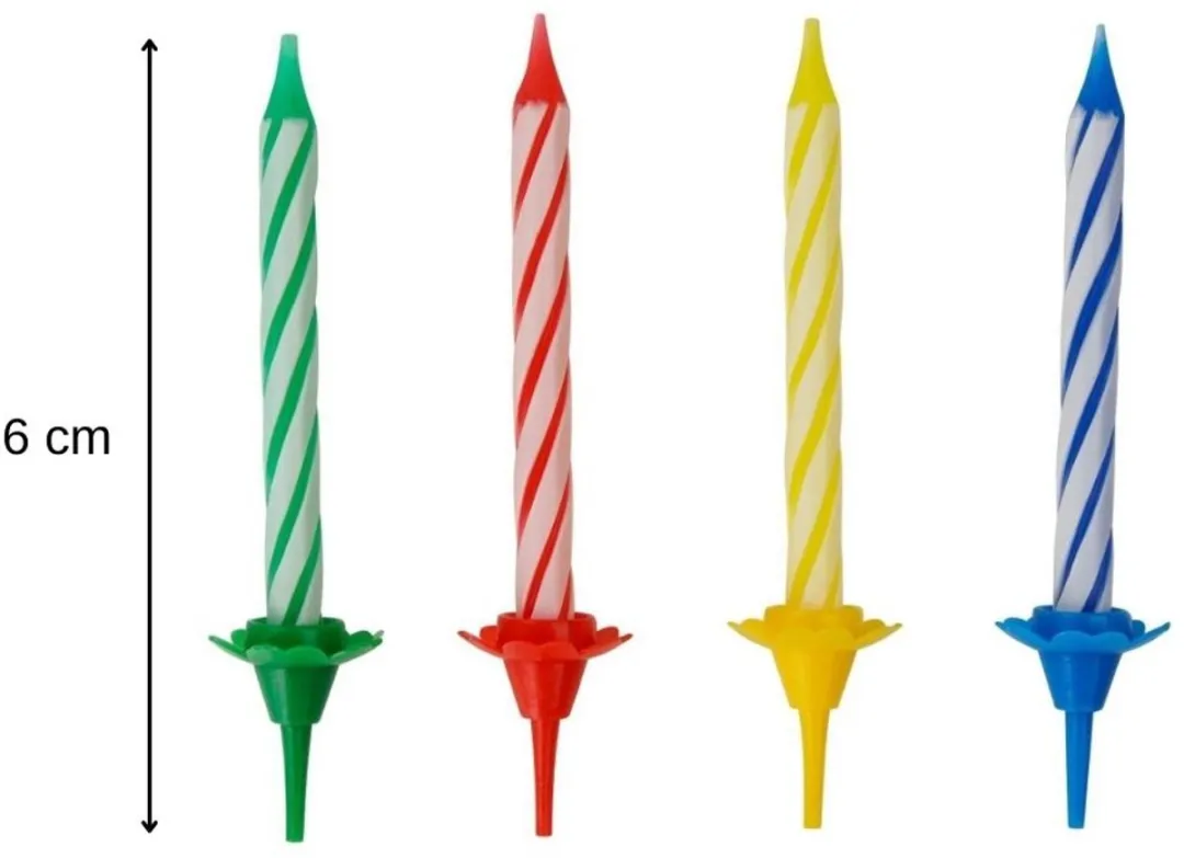 Fackelmann Verjaardagskaarsen & Houders 48 Stuks - 6cm - Rood/Blauw/Geel/ Groen