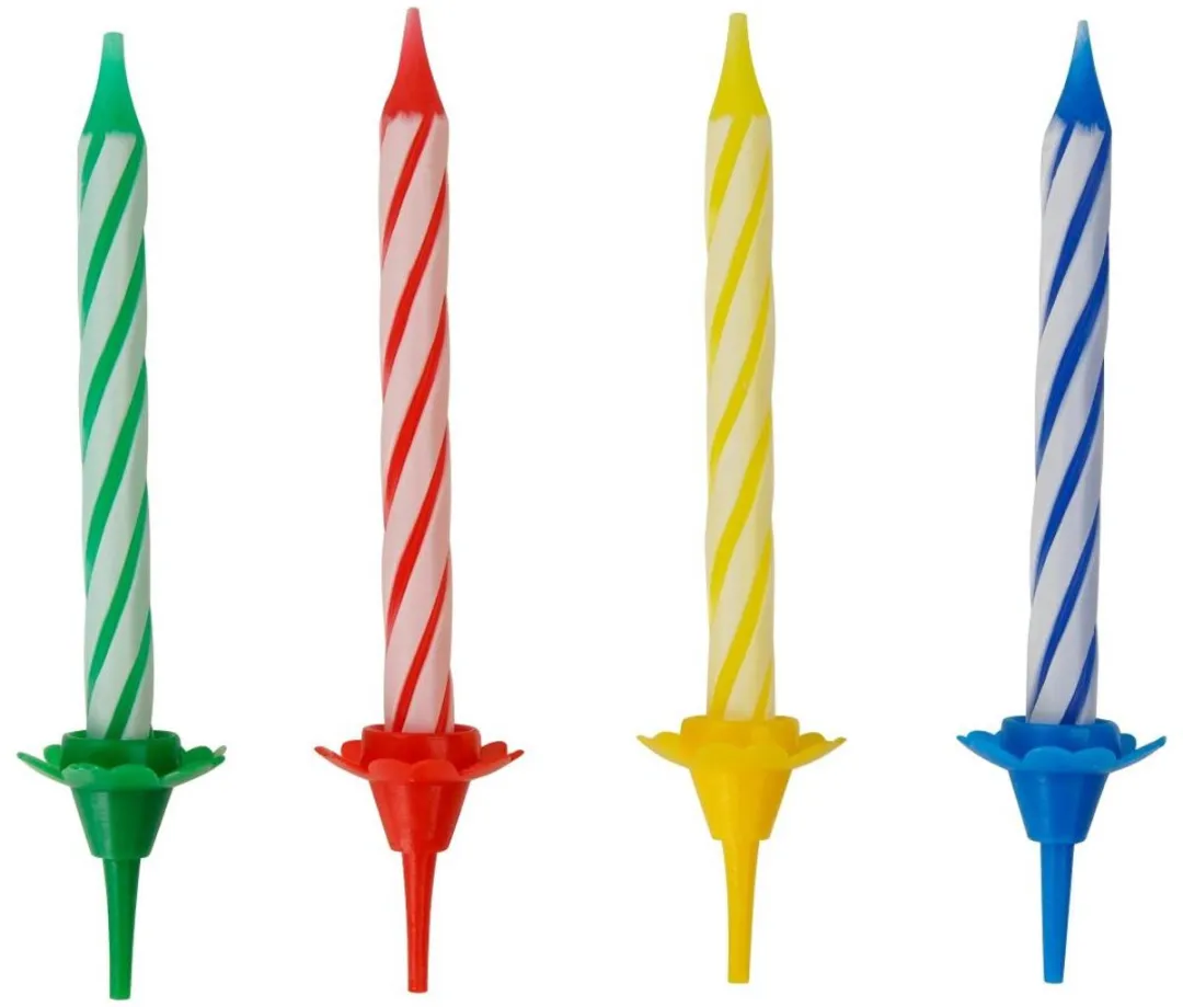 Fackelmann Verjaardagskaarsen & Houders 48 Stuks - 6cm - Rood/Blauw/Geel/ Groen - afbeelding 6 van 6