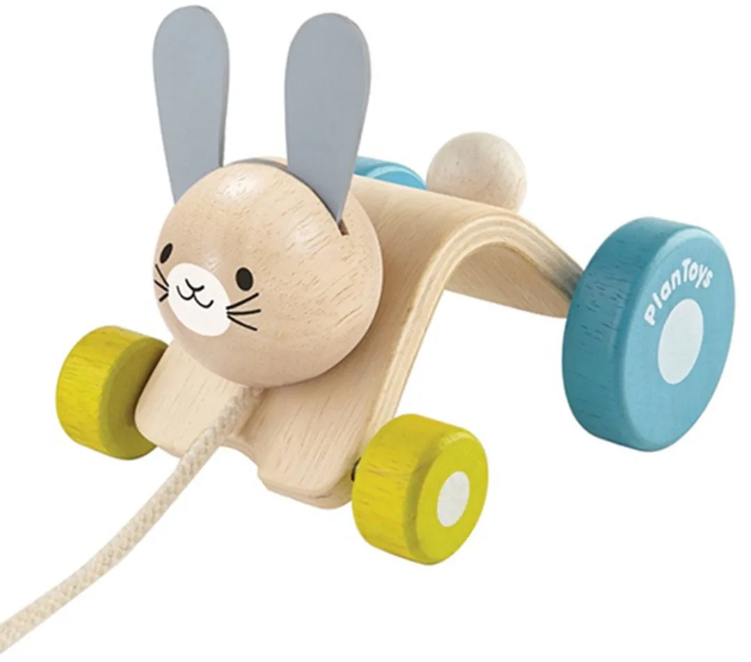 Plan Toys houten trekfiguur huppelend konijn