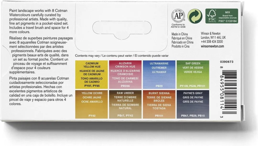 Winsor & Newton Cotman Landscape Pocket Aquarelverfset - 8 Kleuren