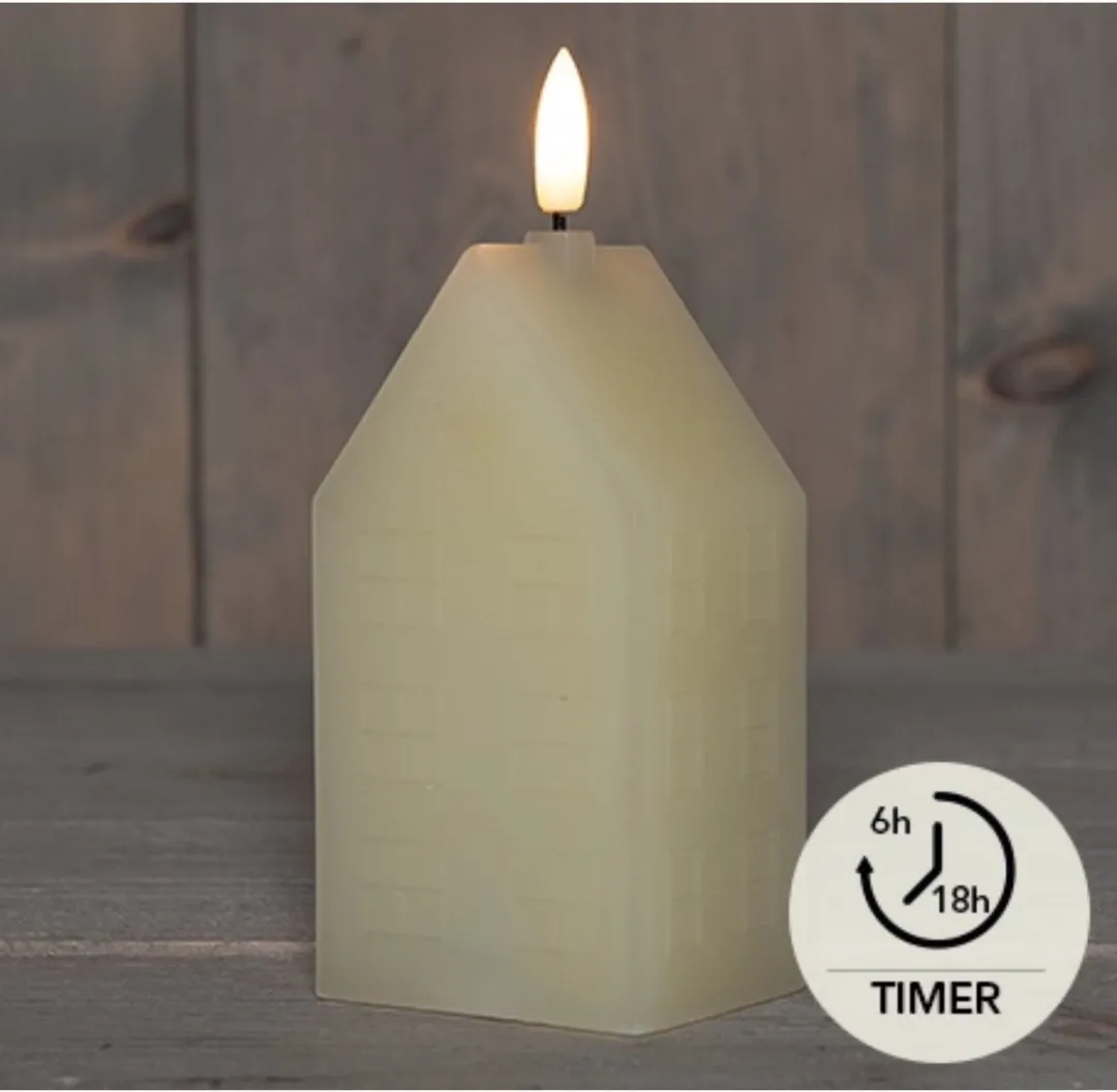 LED Kaars wax huisje ivoor 5x6x15cm