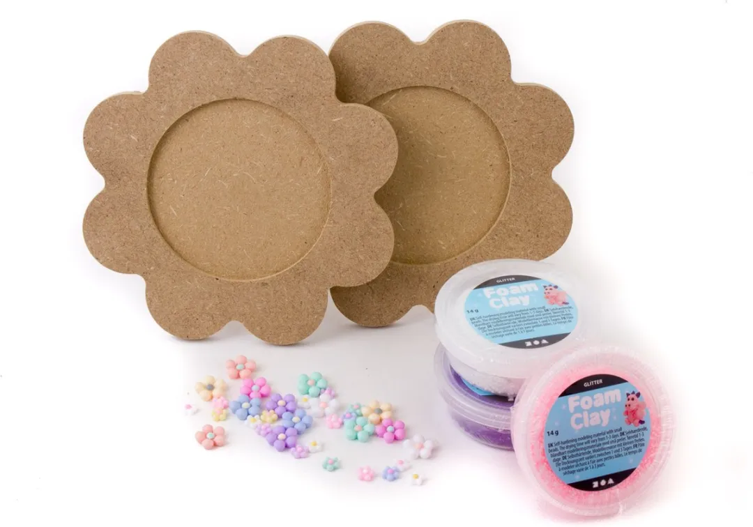 Foam Clay Bloemen Fotolijst Knutselpakket - 3x14g Paars/Glitter Roze/Wit