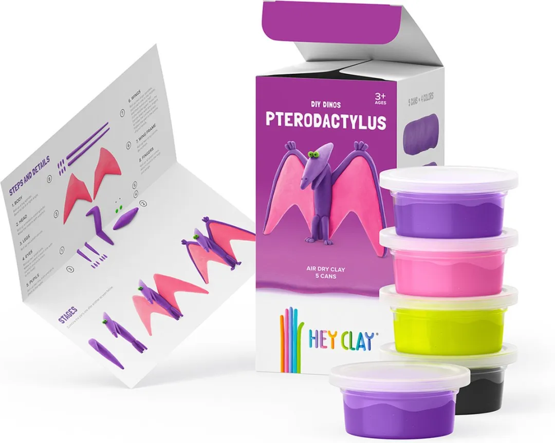 TM Toys Hey Clay DIY Pterodactyl Dinos Creatieve Kit - 5 Kleuren - afbeelding 6 van 6