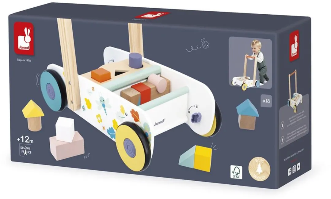 Janod Pure Loopwagen - Multicolor