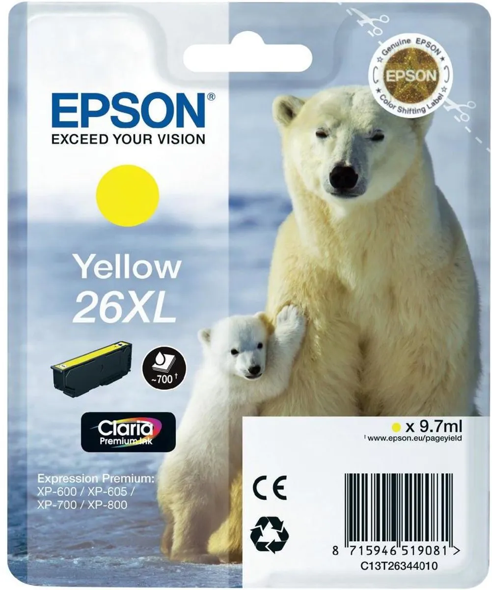 Epson 26XL Geel C13T26344010 Inktcartridge - 700 Pagina's