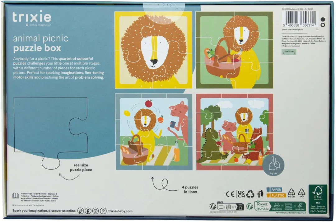Trixie Puzzelbox Dierenpicknick - 4 Puzzels - Vanaf 2 jaar - Multi
