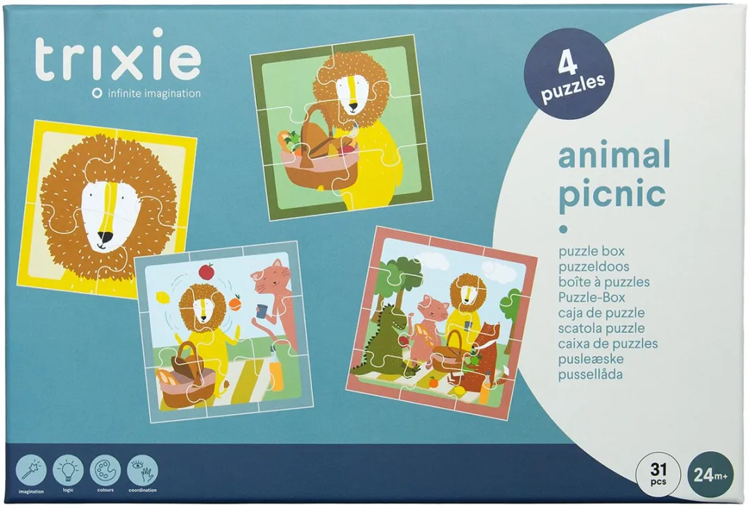Trixie Puzzelbox Dierenpicknick - 4 Puzzels - Vanaf 2 jaar - Multi