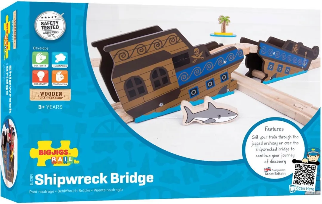 BIGJIGS BJT264 Treinbaan Brug Schipbreuk - Wrakbrug