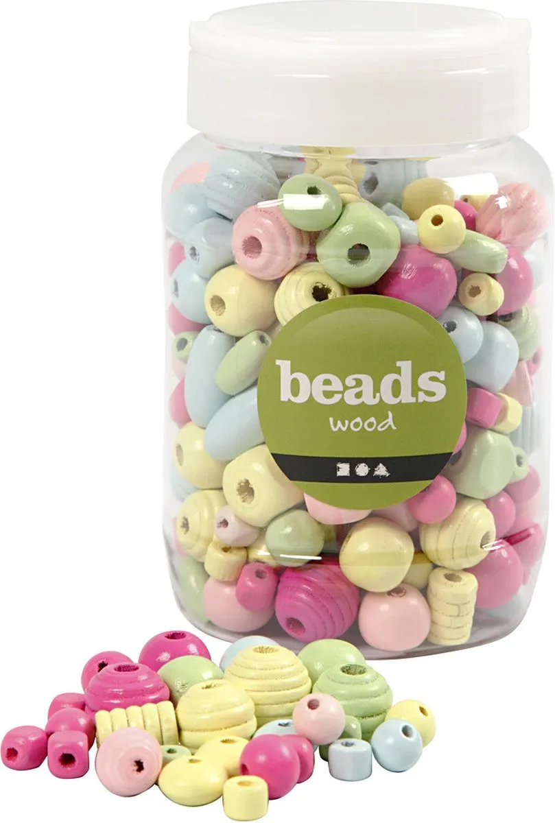 Creativ Company Houten Kralen 10-15mm - Pastel - 175gr