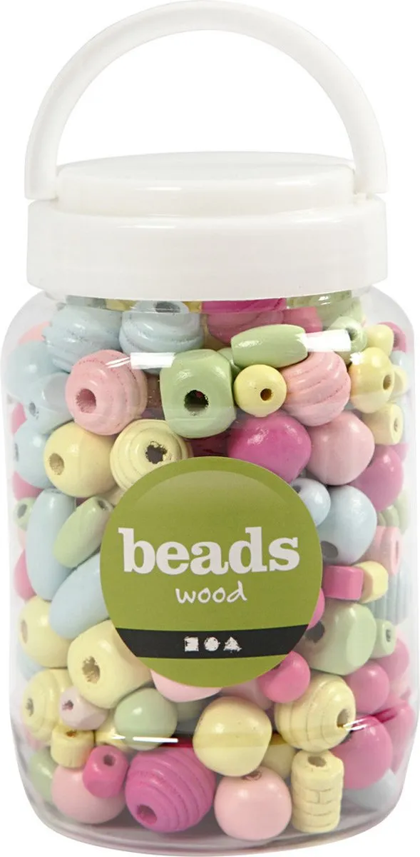 Creativ Company Houten Kralen 10-15mm - Pastel - 175gr