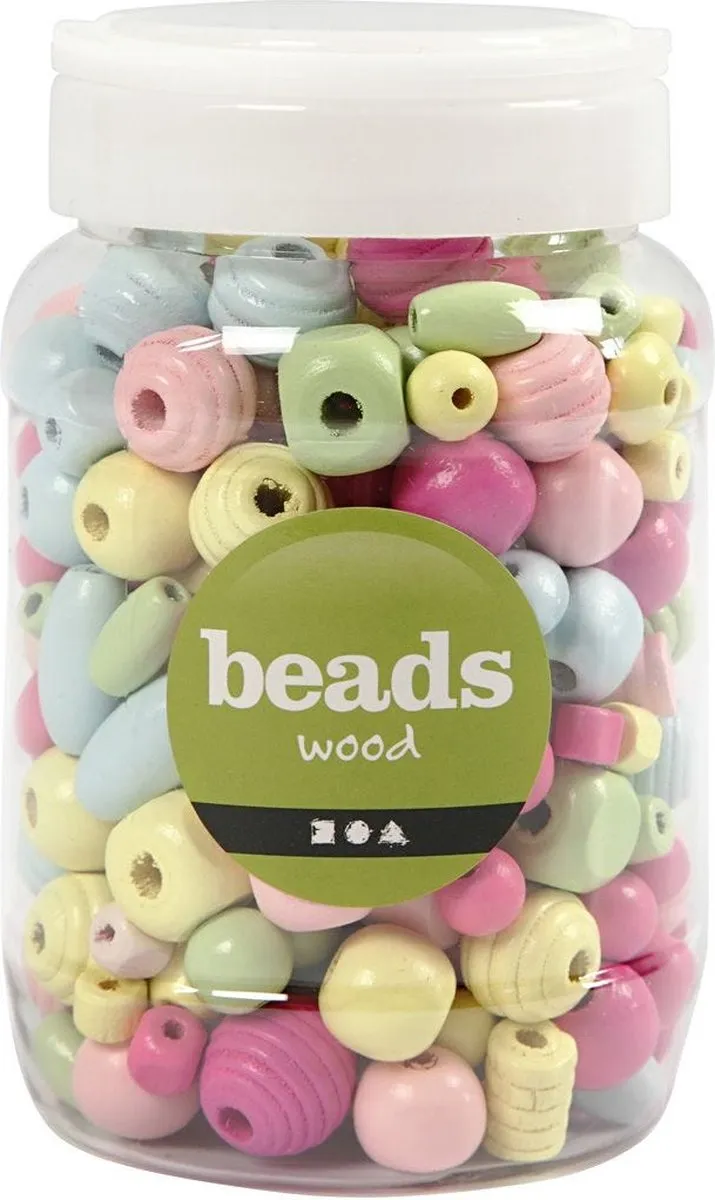 Creativ Company Houten Kralen 10-15mm - Pastel - 175gr