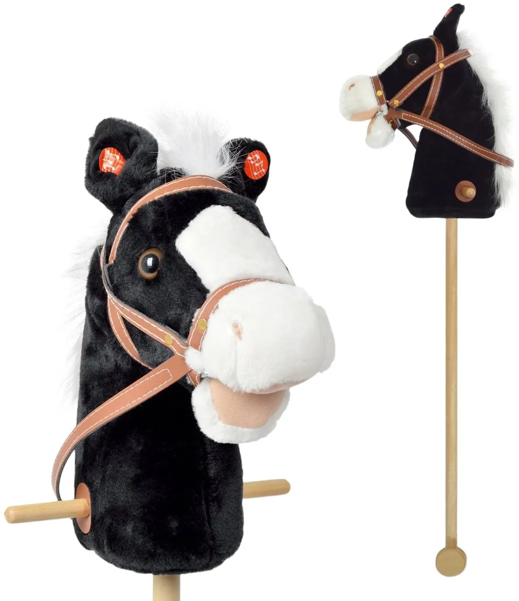 Playwood Stokpaardje met geluid Zwart met witte manen Geluidsfunctie heeft verwisselbare batterij