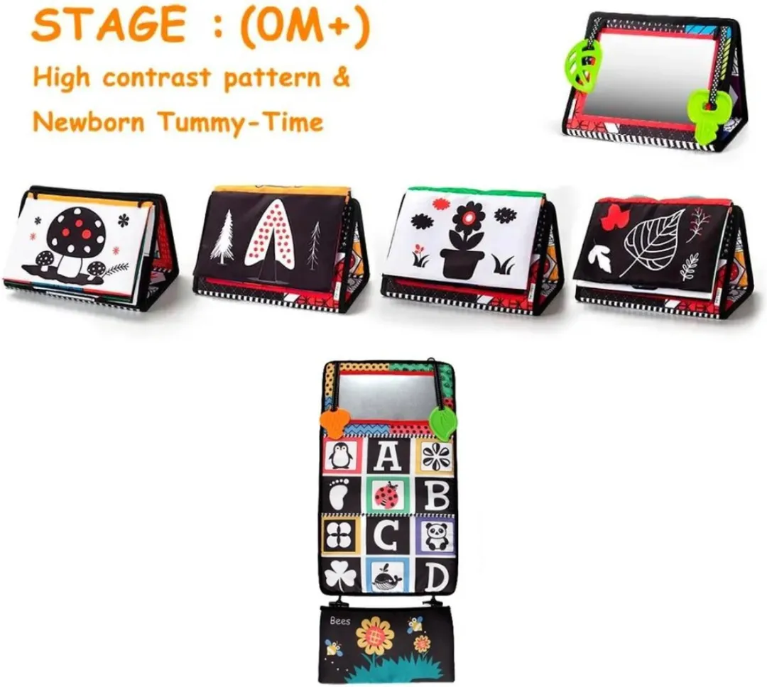 RyC Toys Tummy time mirror | tummy time speelgoed | zintuiglijk speelgoed met hoog contrast | sensorisch speelgoed voor baby's | sensorische spiegel voor baby | zwart-wit speelgoed voor baby