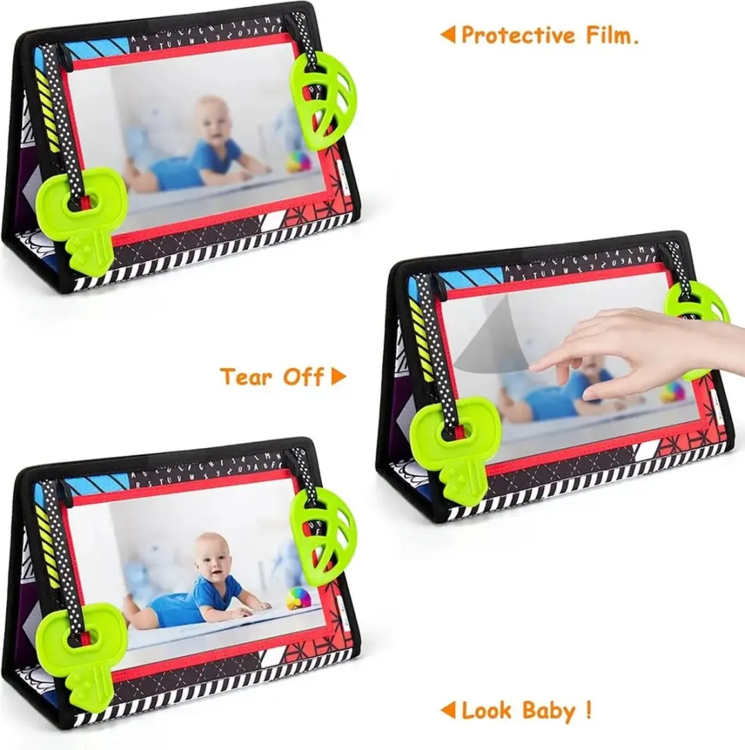 RyC Toys Tummy time mirror | tummy time speelgoed | zintuiglijk speelgoed met hoog contrast | sensorisch speelgoed voor baby's | sensorische spiegel voor baby | zwart-wit speelgoed voor baby