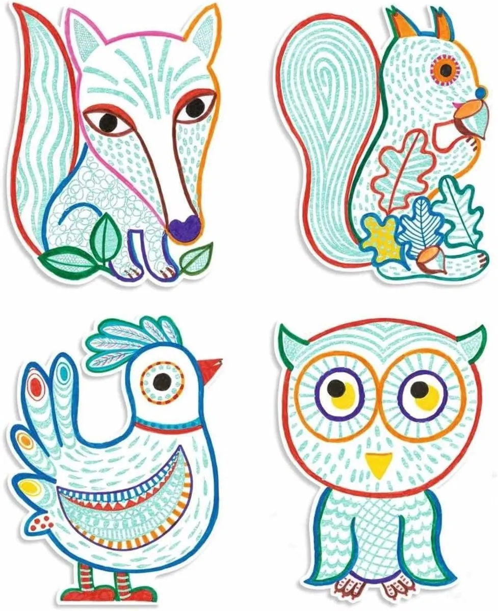 Djeco Bosdieren Kleurplaten - Multicolor - 12 Stuks - afbeelding 3 van 5