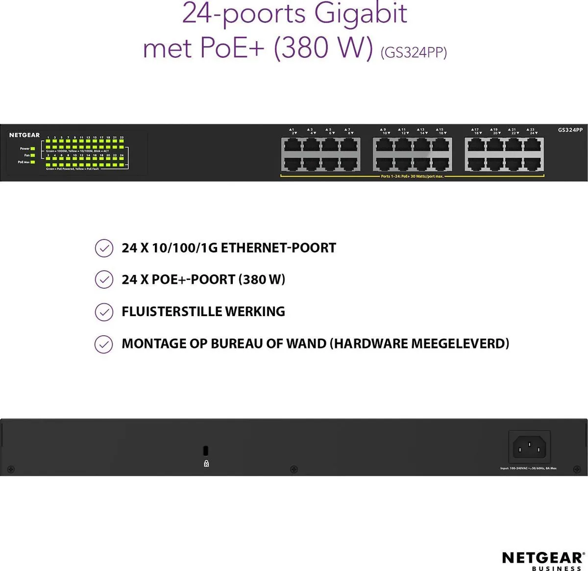 NETGEAR GS324P - Netwerk Switch - Unmanaged - 1 Gbps - PoE switch - 24 poorten