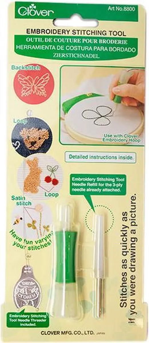 Clover Punch Needle Set - houder met 3-ply naald en draaddoorhaler