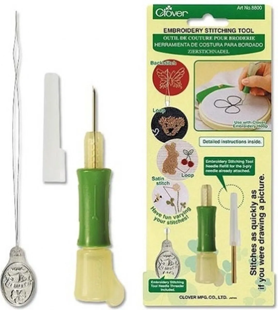 Clover Punch Needle Set - houder met 3-ply naald en draaddoorhaler