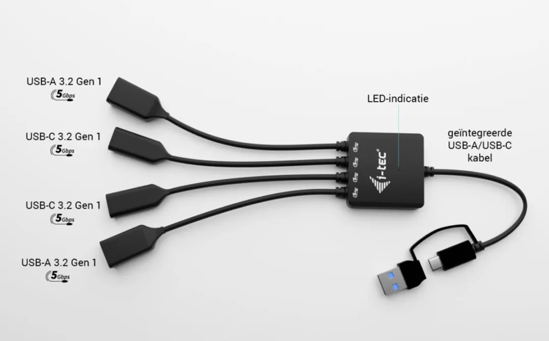 I-tec CACBLHUB2A2C USB-C/USB-A Hub 4 Poorten - Zwart - afbeelding 2 van 6