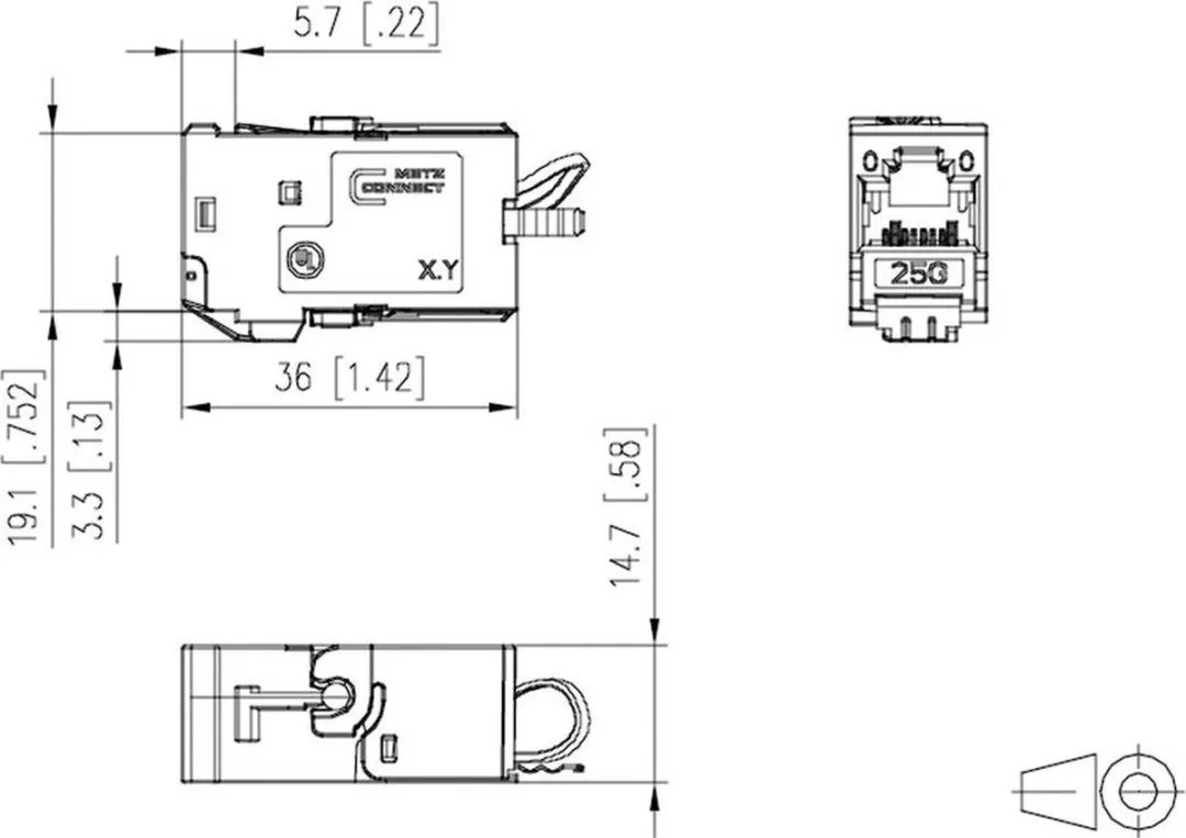 Metz Connect 130B11-25-E RJ45-inbouwmodule - Kleurloos
