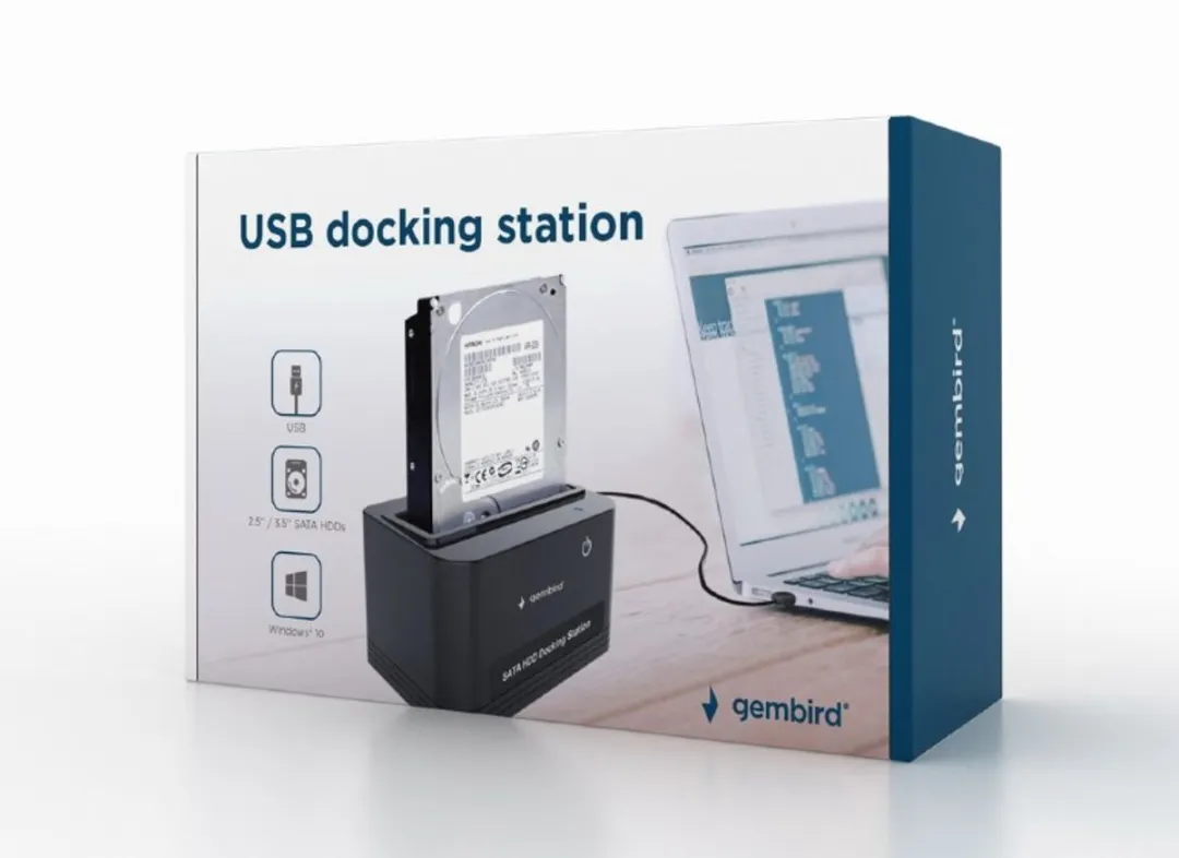 Gembird U2S-5 USB Docking Station - 2.5" & 3.5" SATA HDD/SSD - Zwart