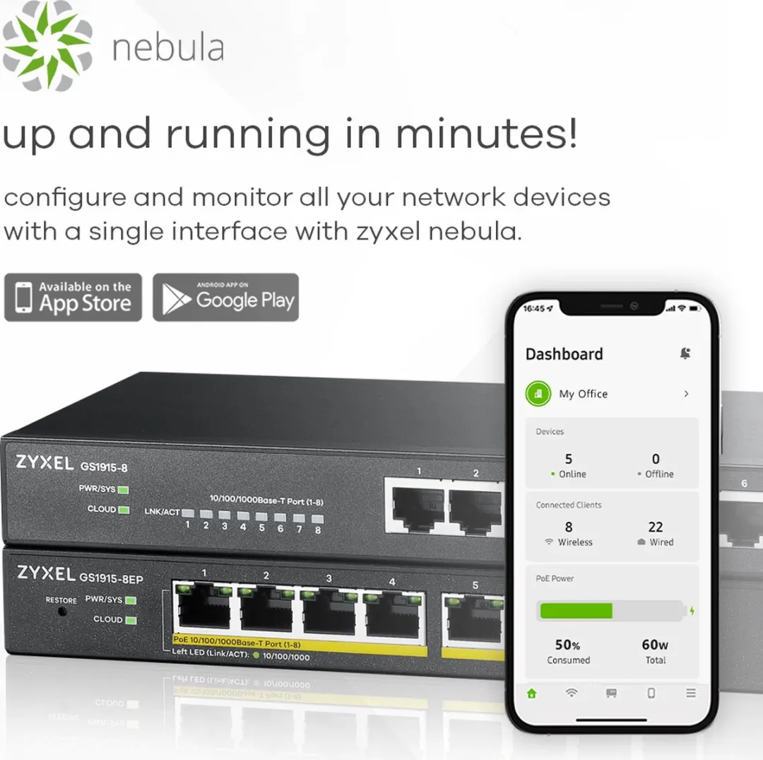 Zyxel GS1915-8EP Switch 8x PoE 60W - Zwart